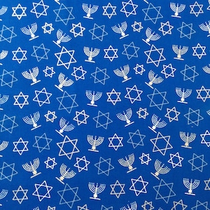 Menorahs SOLD By The HALf  YARD Star of Davis in Silver Allover on Cobalt Blue Hanukkah Jewish Holiday Please READ Listing Jo Ann Fabrics