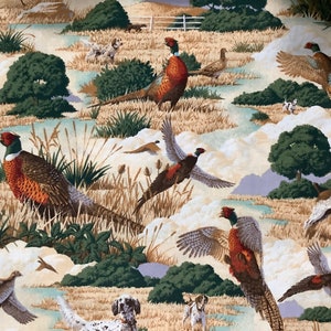 Pheasants Dogs By The HALF YARD Ring Necked Pheasants Hunting Bird Dogs German Shorthair English Springer Springs Industries Pheasant Hollow