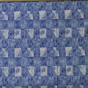 May include: A blue and white checkered fabric with a subtle pattern of woven lines. The fabric has a soft, textured feel.