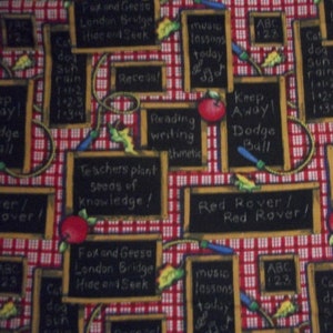 Teacher School Themed Chalkboards Apples Jump Rope Red Plaid Susan Winget 1998 Fabric Traditions HTf By The HALF YARD Please READ Listing