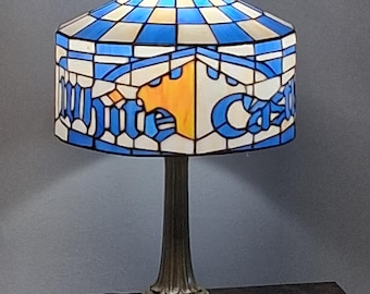 White Castle Tiffany Style Desktop Lamp Stained Glass Retro Diner Light