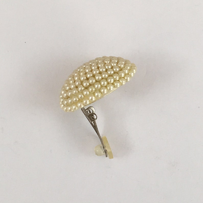 1803 Pair of oval pearl bead covered bee hive shape vintage clip on earrings with FREE WORLDWIDE SHIPPING
