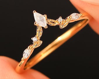 Fede nuziale con moissanite, fede nuziale curva con moissanite, fede nuziale in oro massiccio 10k, 14k o 18k, fede abbinata impilabile, anello in argento 925