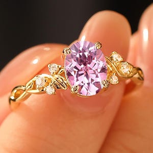 Leaf Pink Sapphire Womens Ring, Oval Cut Pink Sapphire Vintage Engagement Ring, Anniversary Gift For Her, Handmade Gemstone Ring