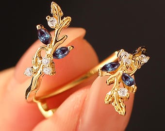 Alexandrite Leaf Ring, Solid Gold Stacking Band, Anniversary Gift