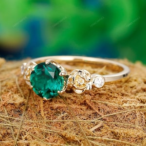 1CT Rundschliff Smaragd Verlobungsring Moissanite Ehering Floral Gold Ring Rose Blume Ring Sechs Zinken Set Ring Smaragd Schmuck Ringe
