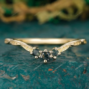 Dainty Leaf Moss Agate Wedding Band Rose Gold Nature Inspired Twig Moss Agate Curved Wedding Ring Promise Ring For Women Handmade Jewelry