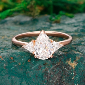 Pear Shaped Moissanite Engagement Ring Vintage Unique Diamond Cluster Engagement Ring Rose Gold Wedding Bridal Promise Rings, Gift For Women