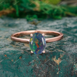 Oval Stripe Green Opal Ring Handcrafted Moissanite Wedding Ring Solitaire Black Onyx Jewelry Women Personalized Anniversary Promise Rings