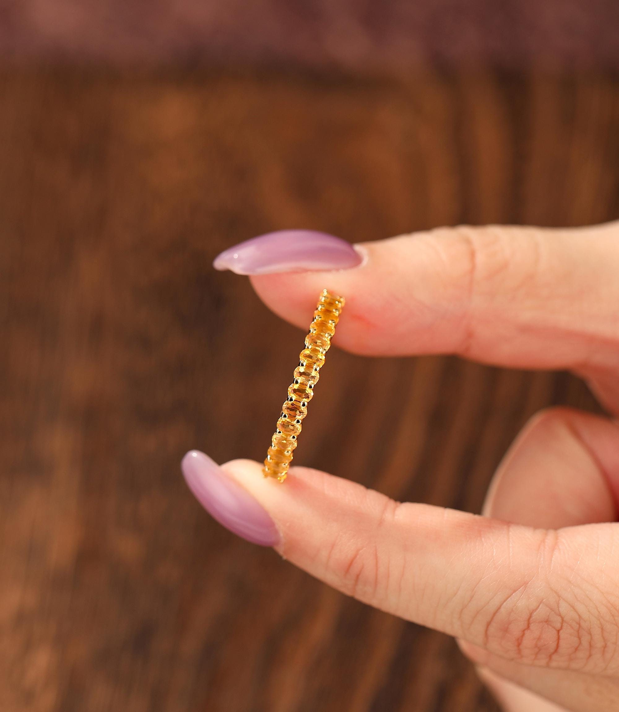 Dainty Oval Citrine Wedding band Vintage gold Wedding band Half Eternity Stacking band Delicate Promise ring Antique marriage ring for her
