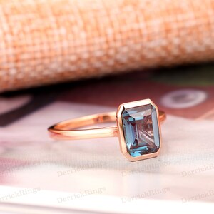 Color Changing Gemstone Ring, 6x8mm Emerald Cut Alexandrite Wedding ...