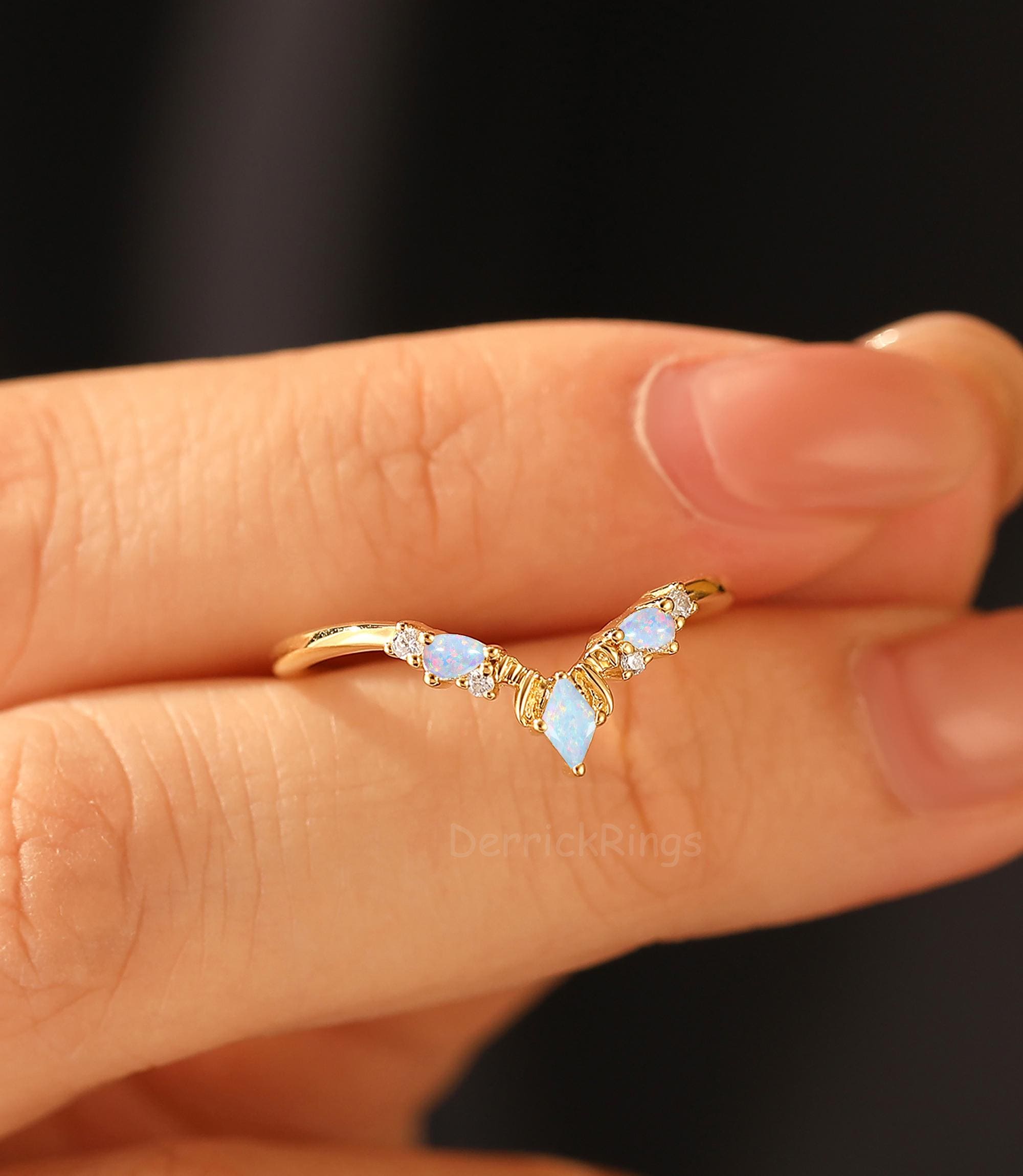 Matching Opsite Rings Opal Moissanite Wedding Ring, Yellow Gold October Birthstone Ring, Opal ...