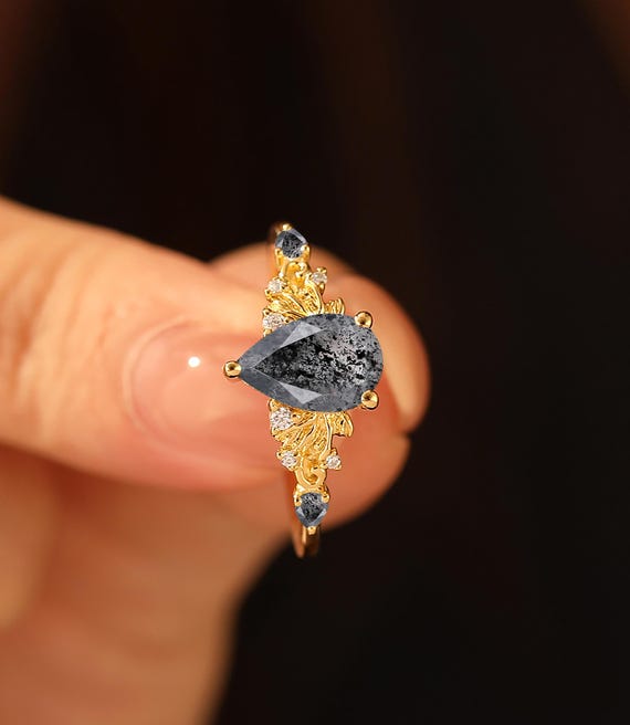 Natural Herkimer Diamond Engagement Ring, Pear Shaped Bridal Ring