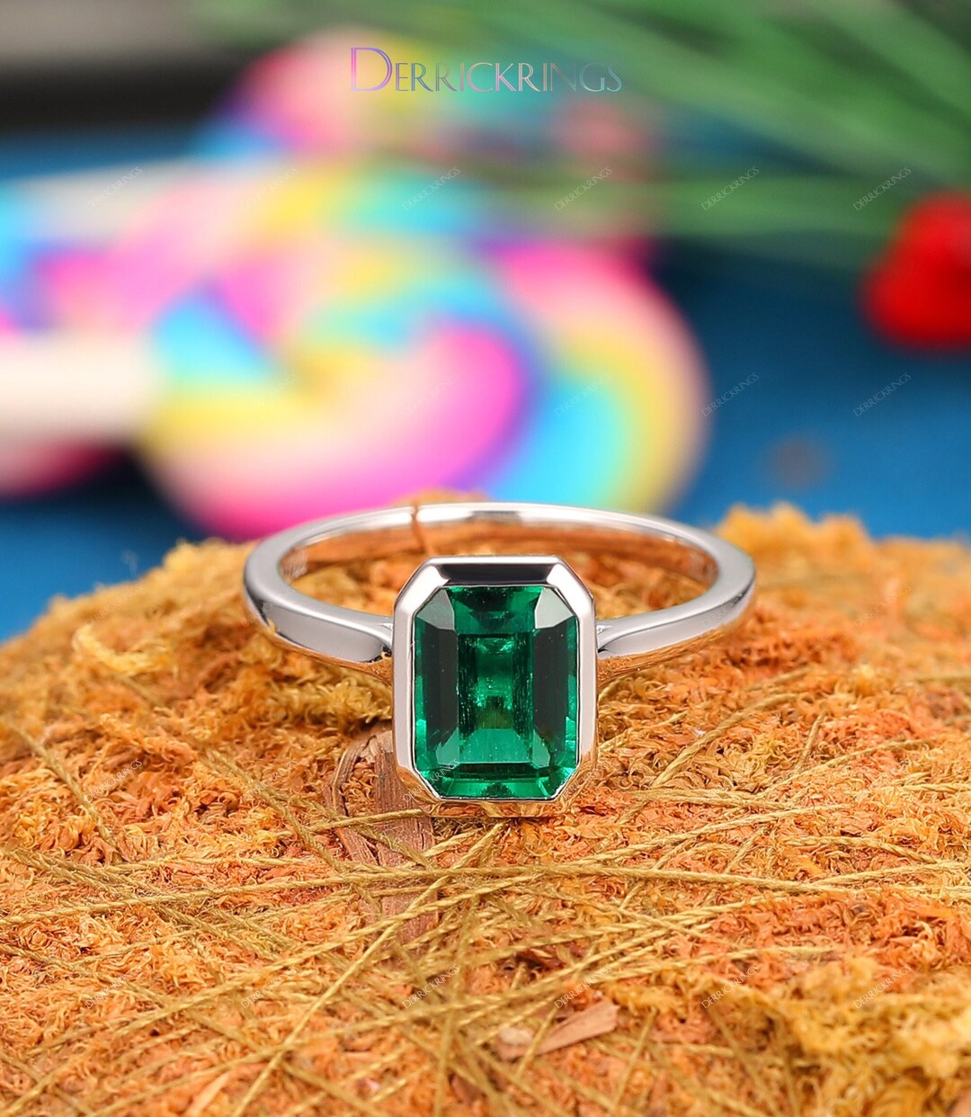 Retro Fine Jewelry Emerald Cut 6x8mm Emerald Ring Bezel Set Etsy