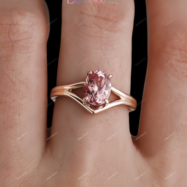 Unique Light Pink Sapphire Engagement ring rose gold oval sapphire ring art deco minimalist wedding ring handmade promise rings for women