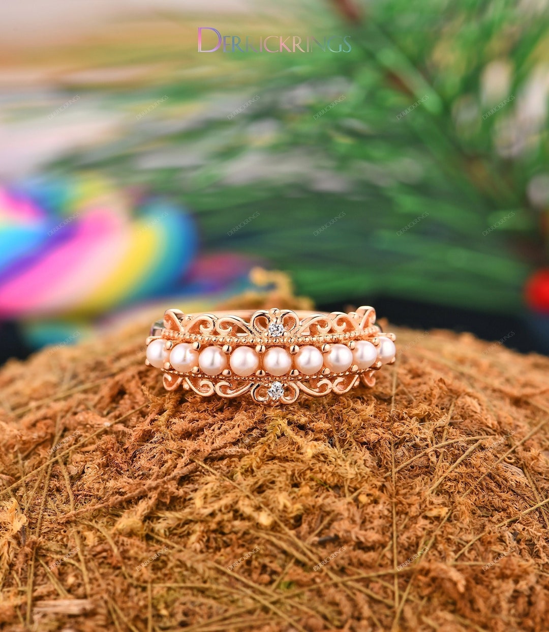 Art Deco Pearl Ring, Pearl Wedding Rings, Anniversary Gift Ring, Custom