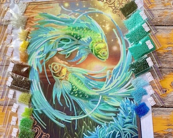 ビーズ刺繍　風景画 鯉のビーズ刺繍キット - DIYスタンプニードルポイント - 海のビーズ