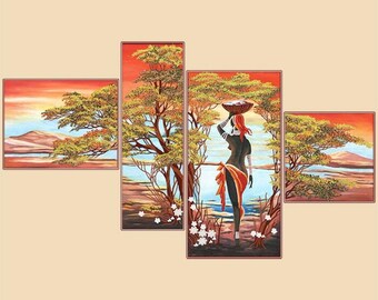 Bead embroidery kit picture Africa Woman polyptych of 4 parts Needlepoint Beaded Stitching Pattern 3d embroidery kit