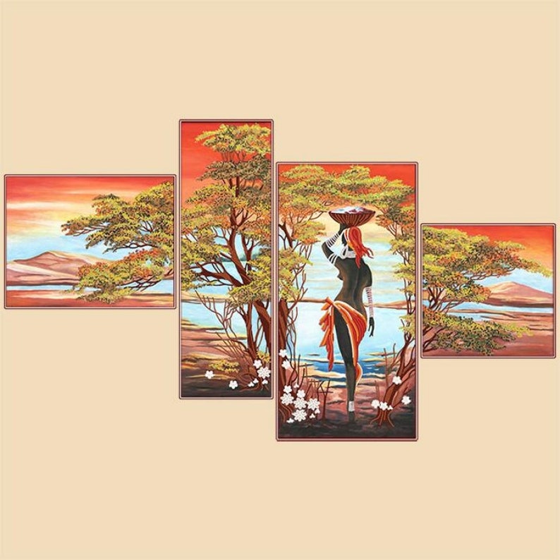 Bead embroidery kit picture Africa Woman polyptych of 4 parts Needlepoint Beaded Stitching Pattern 3d embroidery kit