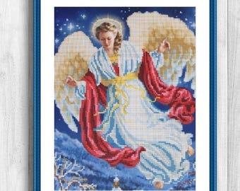 Christmas Angel Bead Embroidery Kit on Printed Fabric DIY Beadwork Needlework