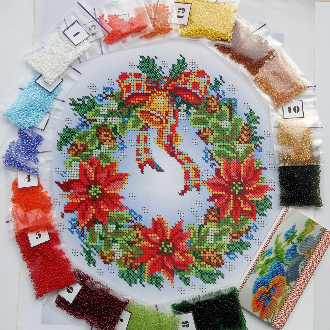 Bead Needlepoint Kit Christmas Wreath Beaded Stitching Etsy