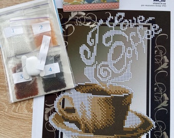 I love Coffee Bead needlepoint kit Beading kit for Beginners DIY  Picture Kitchen Decor