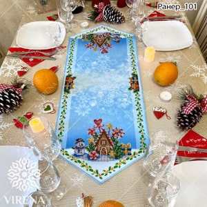 Christmas Table Runner Bead Embroidery Kit DIY Christmas Needlepoint Gift idea New Year Decoration