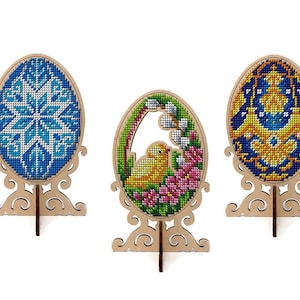 DIY Easter Egg Ornament Bead Embroidery Kit on Plywood Laser Cut Blank