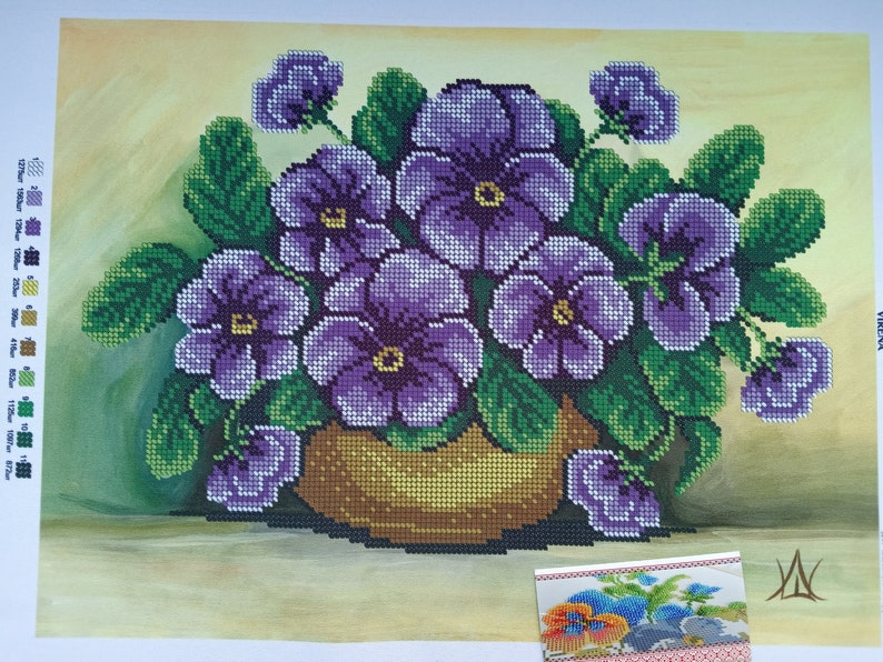 Bead embroidery kit picture Flowers Violets Needlepoint Beaded Stitching Beaded Pattern 3d embroidery kit