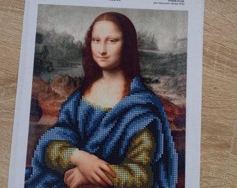 Bead embroidery kit Mona Lisa. Beaded Cross Stitch DIY - Complete Kit - Design for Embroidery with Beads.