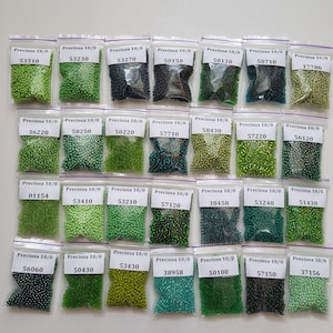 Preciosa Seed Beads 10/0 Czech Glass 10g - Green, Lime, Mint, Olive, Chartreuse 53310,53230,50220,56220,58250,58430,57220,01154,53410,53210