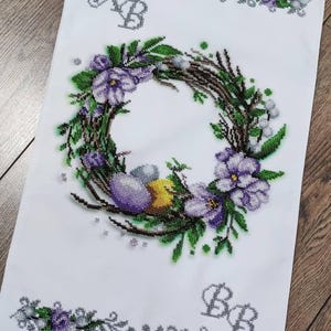 DIY Bead Embroidery Kit: Easter Towel Table Runner, Religious Beading