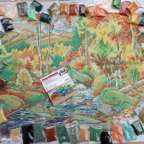 Full Coverage Beaded Cross Stitch Kit Large Bead Embroidery Etsy