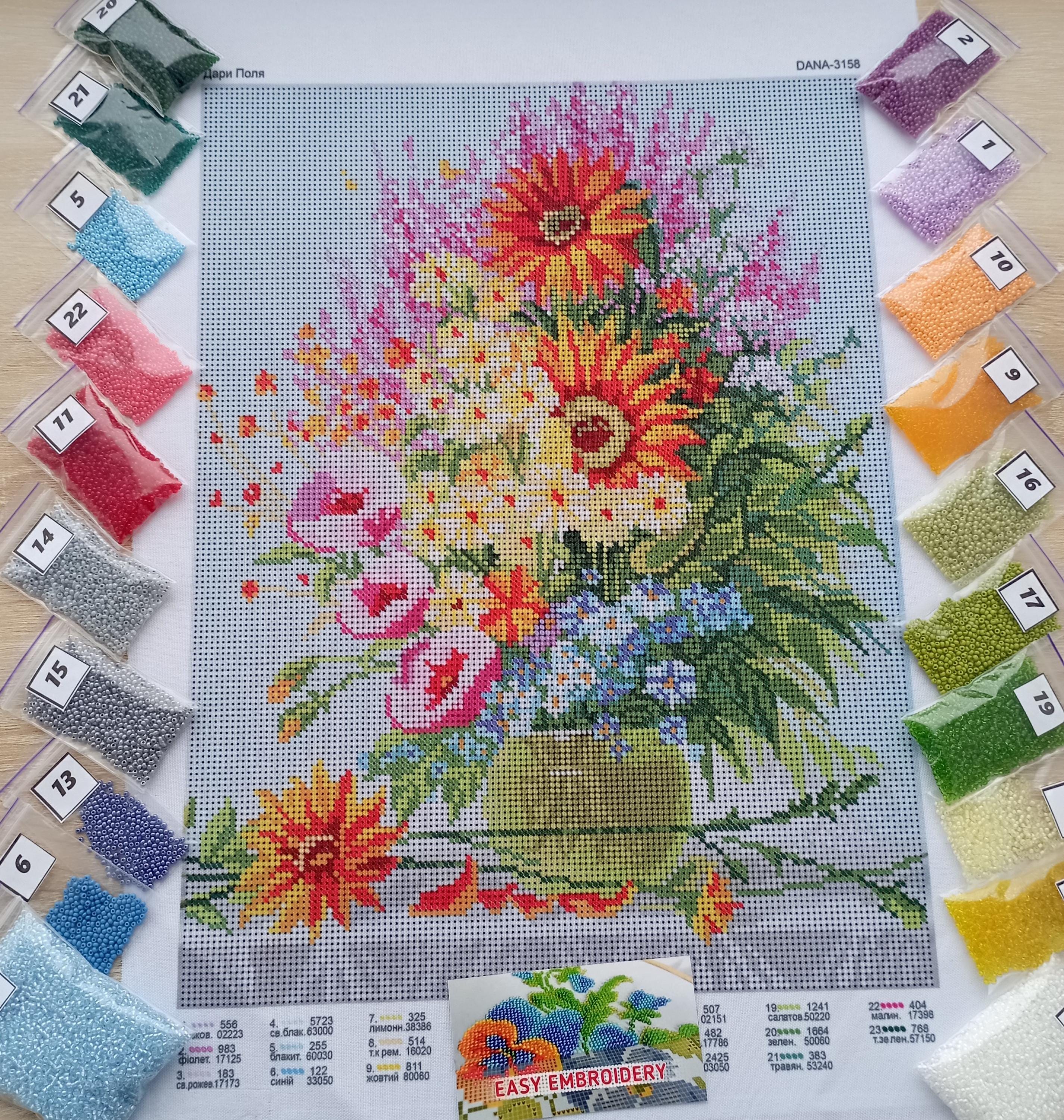 Wildflower Bouquet Full Coverage Bead Embroidery Kit on Gabardine ...