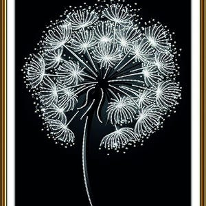 Dandelion Wish Bead Embroidery Kit, Modern Monochrome Floral Wall Art DIY Decor