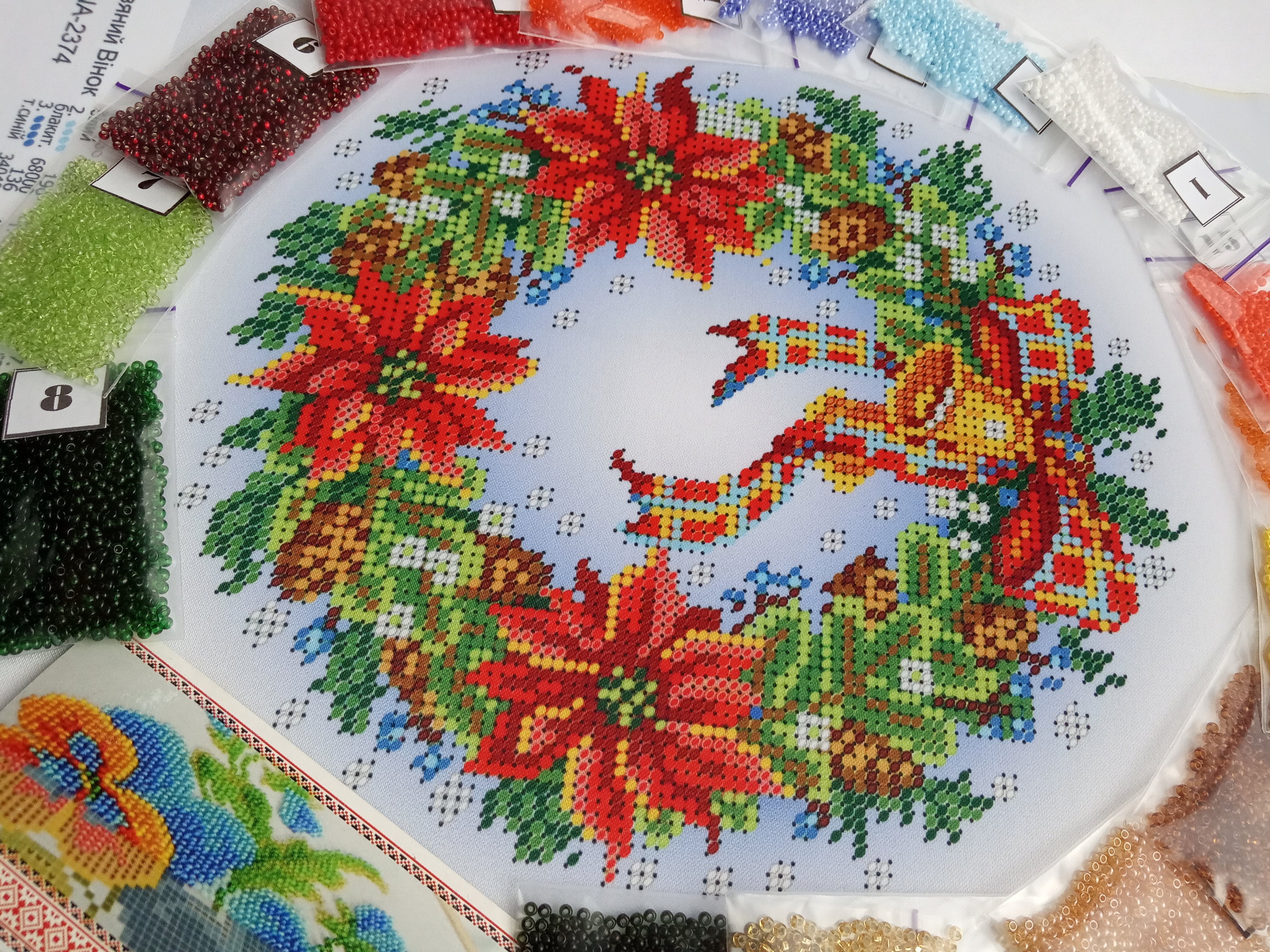 Bead Needlepoint Kit Christmas Wreath Beaded Stitching Etsy