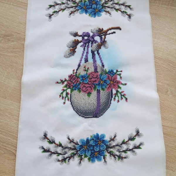 Finished Embroidery Easter Table Runner Hand Beaded Embroidered Handmade Easter Decoration Rushnyk Ukrainian