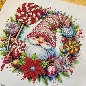 Bead Embroidery Kit: Christmas Gnome Needlepoint - DIY Winter Decor