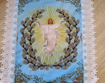 Cubierta de cesta de Pascua con cuentas / Toalla de Pascua ucraniana, tela religiosa