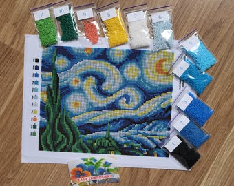 星月夜ビーズ刺繍キット：DIYビーズステッチ、ゴッホアート - Etsy 日本