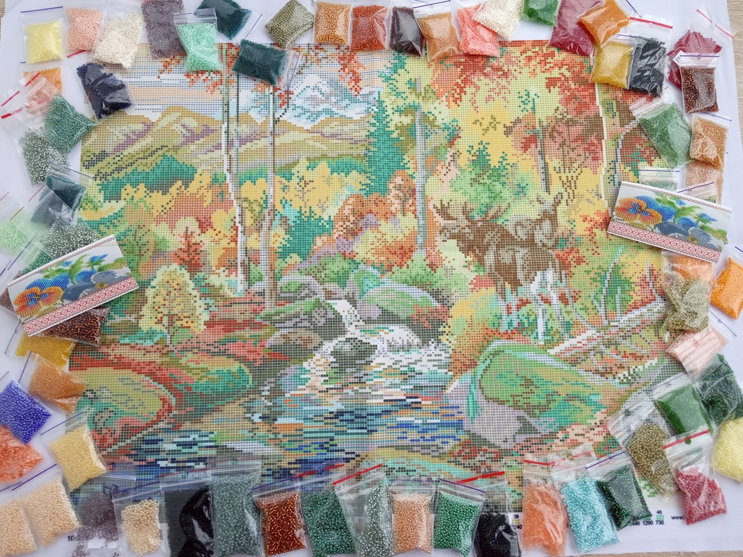 Full Bead Embroidery Kit Autumn Nature Beaded Cross Stitch Kit DIY ...