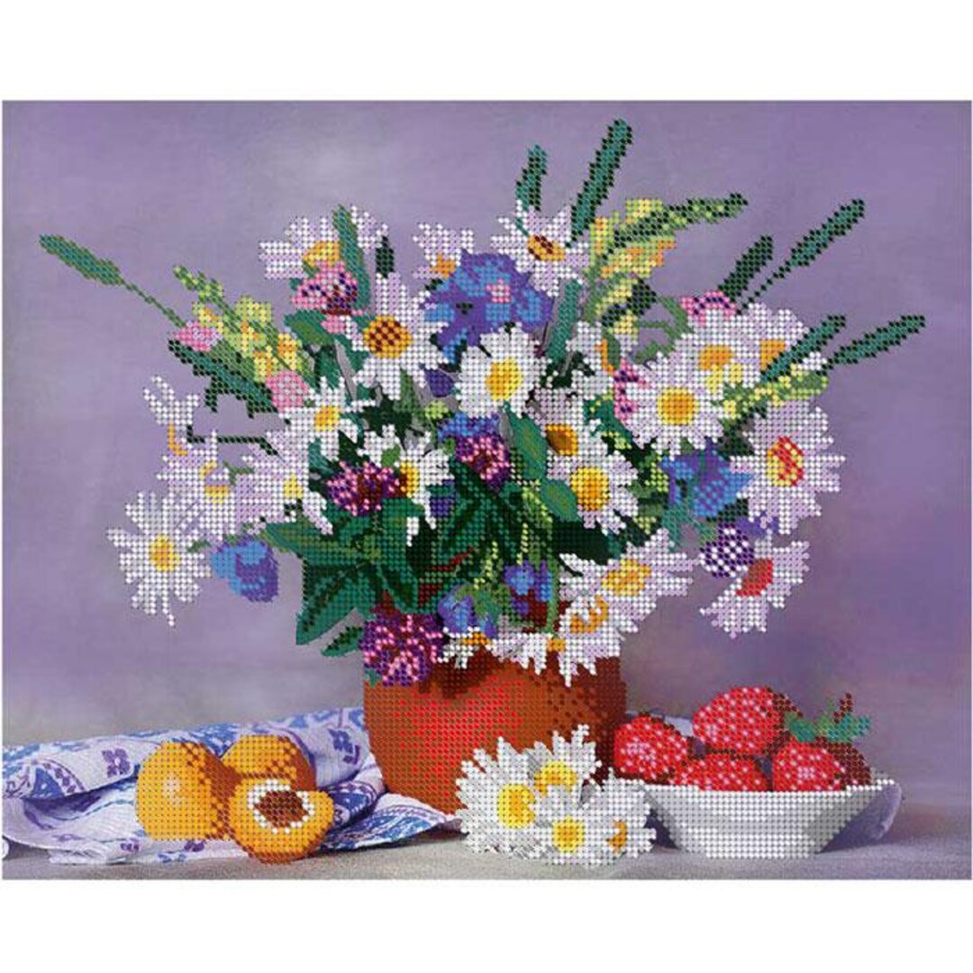 Floral Still Life Bead Embroidery Kit DIY Floral Beads Needlepoint ...