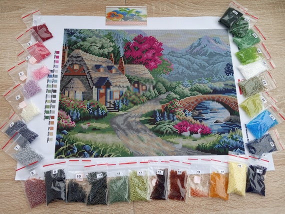 Full Coverage Bead Embroidery Kit Landscape. DIY Beading Nature Embroidery  Bead Kit Picture of Comfort 