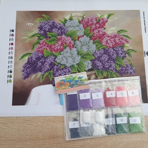 Bead embroidery kit  Lilac Flowers, Beaded Cross Stitch Color Lilac