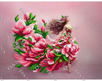 Bead Embroidery Kit – Elegant Ballerina & Magnolia Needlepoint with Beads 3d Beaded Stitching