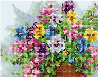Broderikit med liten pensépärla – DIY-bild på blompärlor