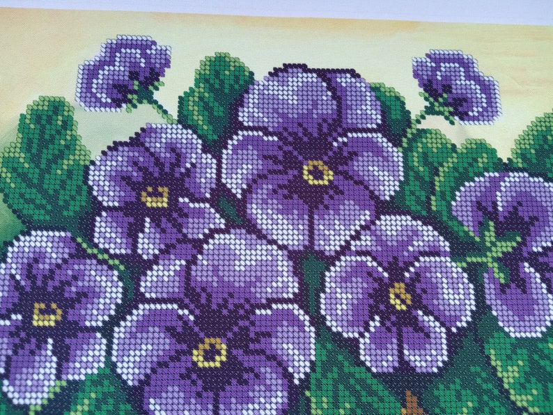 Bead embroidery kit picture Flowers Violets Needlepoint Beaded Stitching Beaded Pattern 3d embroidery kit