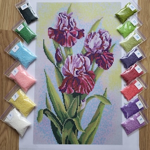 FULL Bead embroidery kit picture Flowers Iris Needlepoint Spring Flowers Branches Beaded Cross Stitch Beaded Pattern 3d embroidery kit