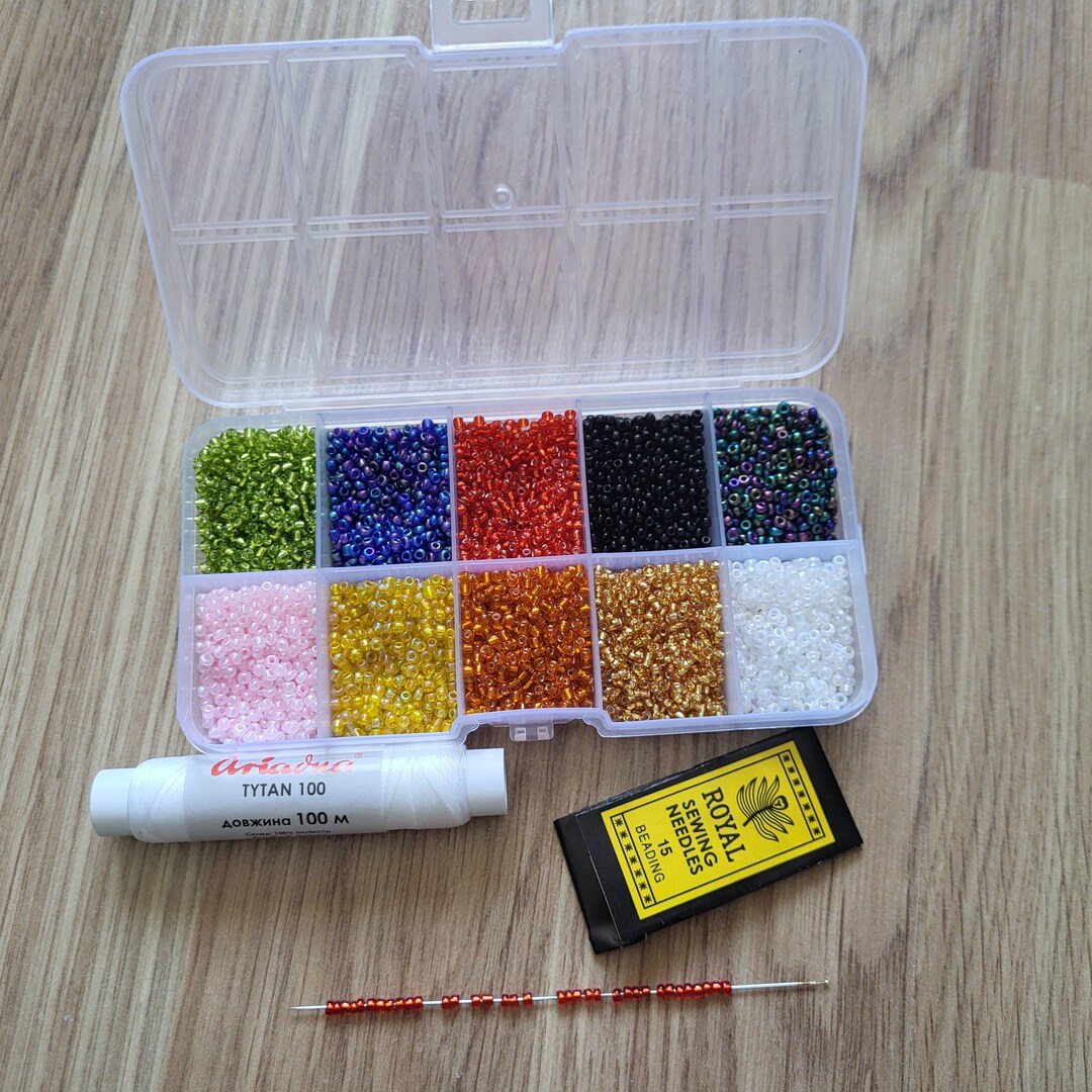 Beading Starter Kit With Seed Beads Needles Thread Storage Box - Etsy