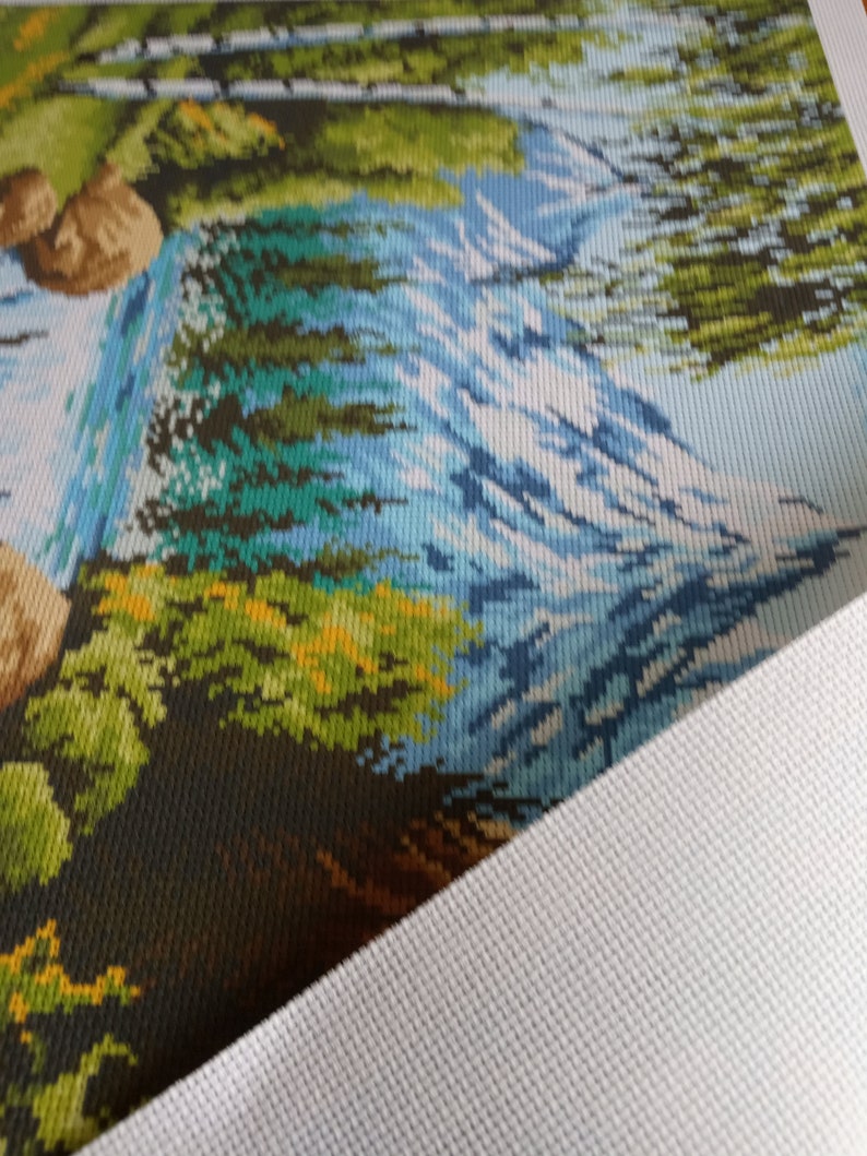 Needlepoint canvas Nature forest and mountain river Printed Etsy
